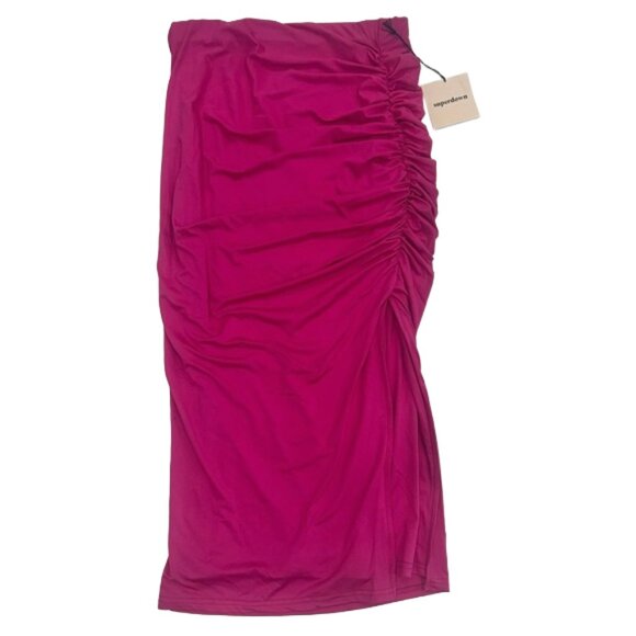 NWT Superdown Revolve Tiffani Ruched Midi Skirt Dress Pink M Sexy Bodycon - Picture 4 of 10